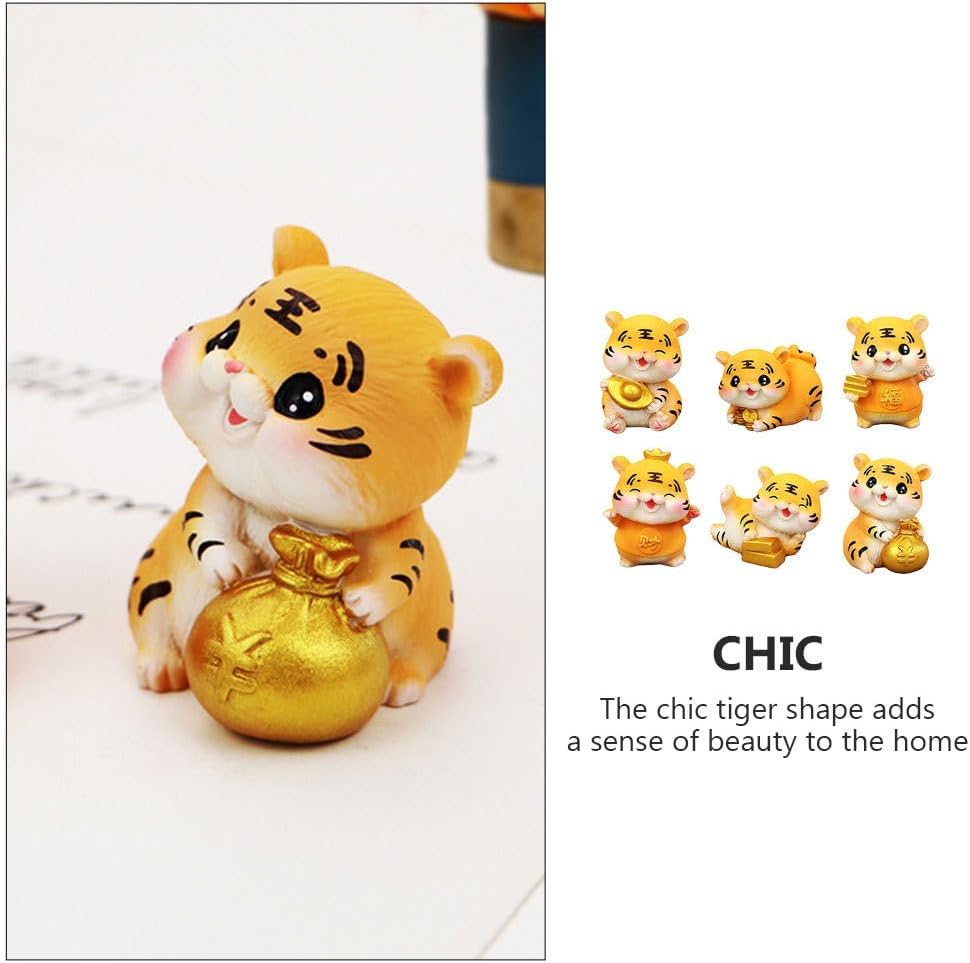 Garneck 6 piezas de adorno de tigre de la suerte para decoración de pastel de cumpleaños de coche, figuras en miniatura, regalos de año, animales,