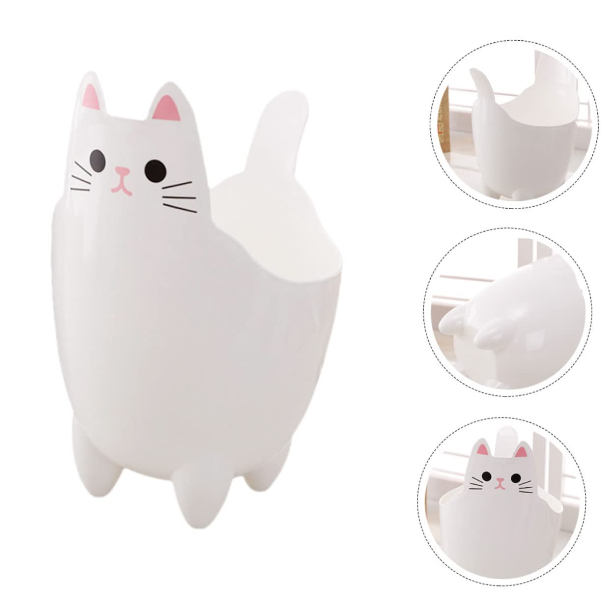 STOBAZA Bote de basura con forma de gato de escritorio, pequeño bote de basura con tapa de cubo de basura de plástico, cubo de basura decorativo,