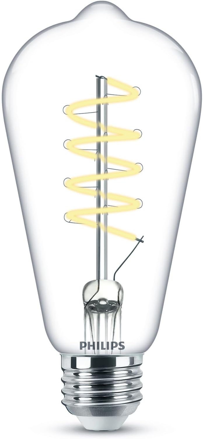 Philips LED Espiral transparente vintage sin parpadeo ST19 regulable, tecnología EyeComfort, 500 lúmenes, luz diurna (5000 K), 5.5 W  60 W,