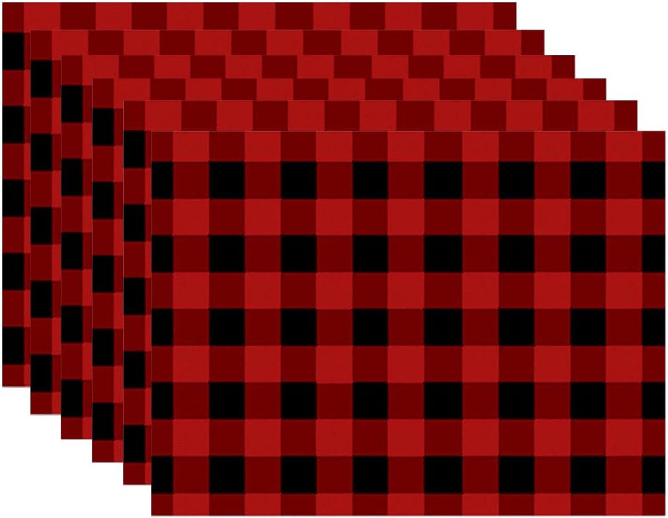 Juego de 6 manteles individuales a cuadros rojos y negros, manteles individuales de algodón y lino para mesa de comedor, para fiestas, cocina,