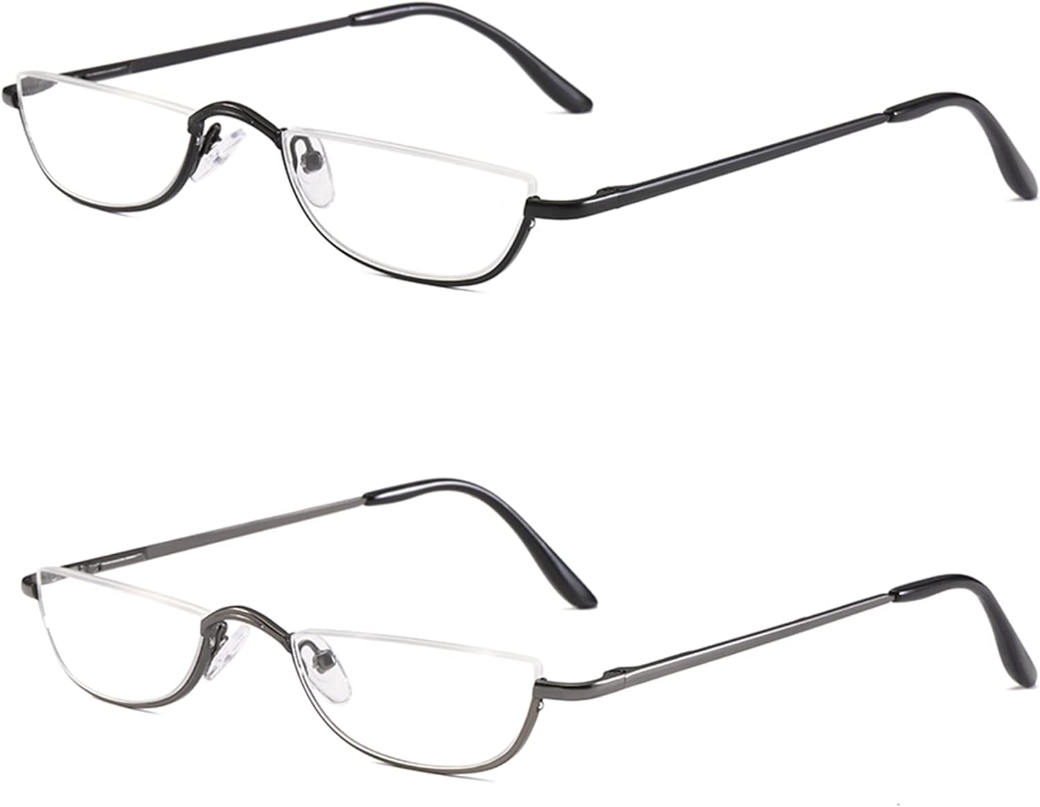 KoKoBin Lentes de lectura de media lectura 2 pares de anteojos de marco de metal de medio borde, lectores de bisagra de resorte para hombres y