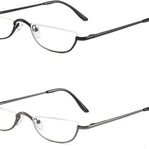 KoKoBin Lentes de lectura de media lectura 2 pares de anteojos de marco de metal de medio borde, lectores de bisagra de resorte para hombres y KoKoBin Lentes de lectura de media lectura 2 pares de anteojos de marco de metal de medio borde, lectores de bisagra de resorte para hombres y