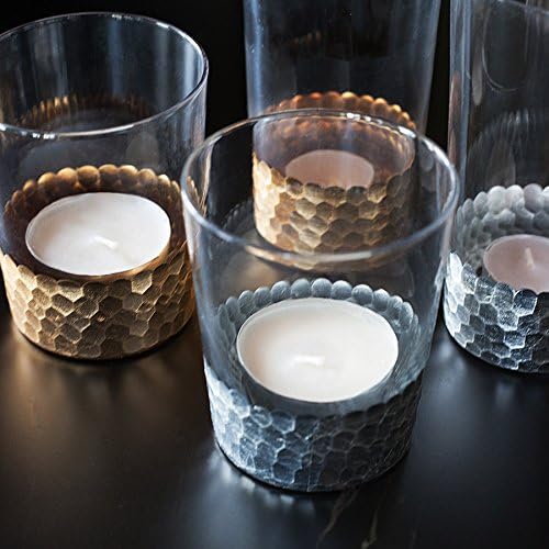 Hosley Argea – Florero de cristal floral de 6.25 pulgadas de alto, color plateado, ideal también como farol LED de artefacto para regalo para bodas,