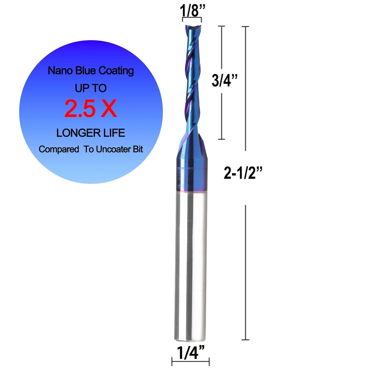 Spiral Router Bits Up Cut 18 inch Cutting Dia 14 inch Shank Solid Carbide End Mill with Nanco Blue Coating CNC Bits for Wood Cut 3D Carving Engraving