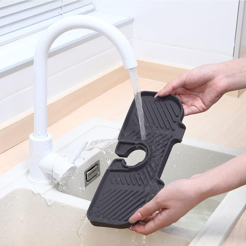 Tapete de silicona para grifo de cocina y baño, 3 poros tamaño de silicona, soporte de esponja de jabón para platos para accesorios de fregadero de
