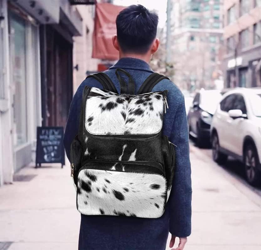 LP-FACON Piel de vaca Imprimir Piel Cuero Pañal Mochila MochilaMochila Viaje Bolso De Hombro NegroMarrón, Mochila de viaje negra D2, Mochilas de