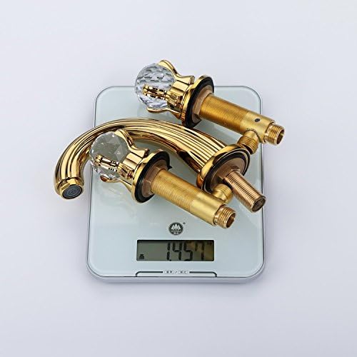 Grifo del fregadero del cuarto de baño 3 agujeros montado generalizado latón baño grifo cristal manija mezclador oro Ti-PVD (oro)