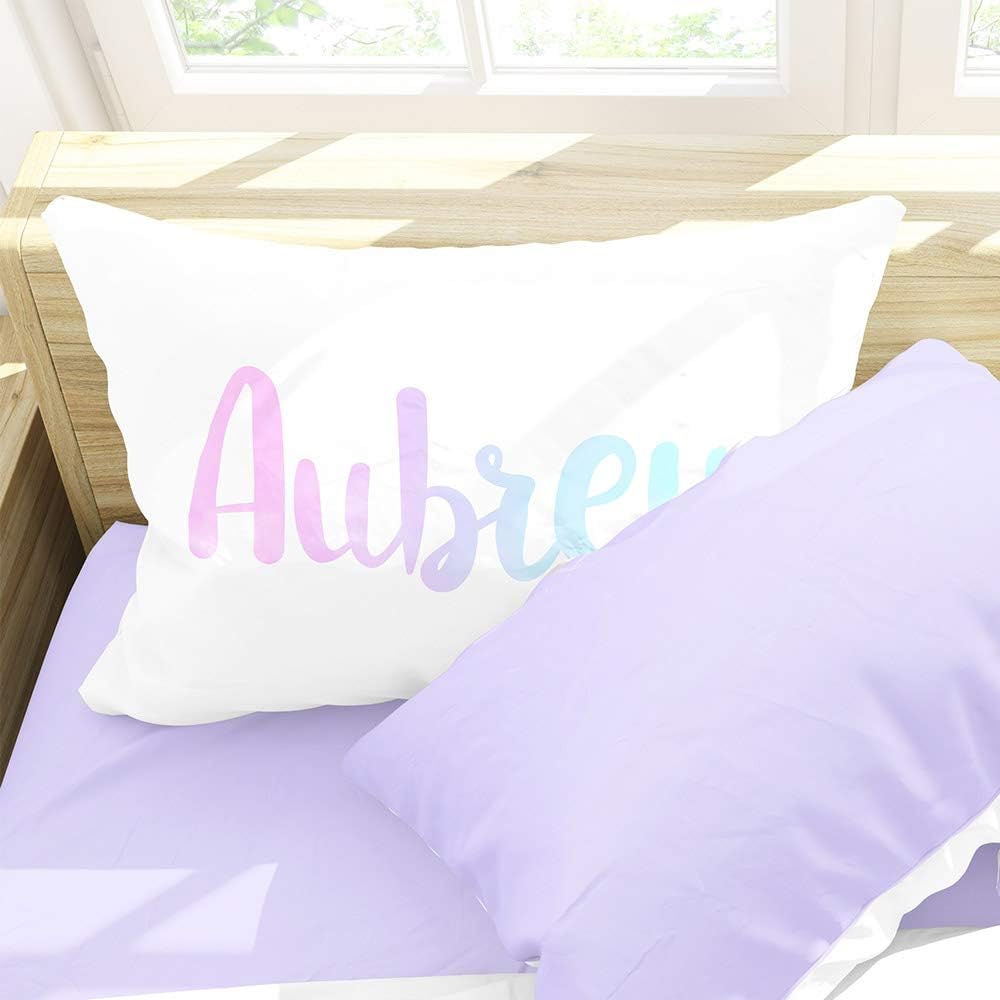 Funda de almohada personalizada con nombre para niñas, rosa, morado y azul, regalo personalizado para niños, funda de almohada estándar de 20 x 30
