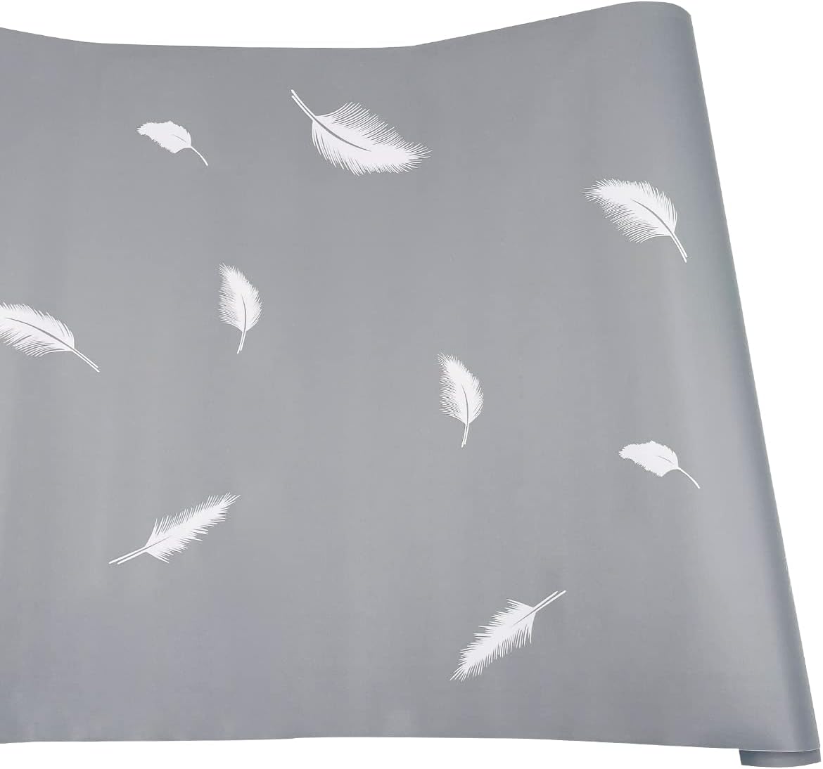 Yifasy Revestimiento de estante de papel autoadhesivo de plumas blancas para cajón, decoración de pared de PVC gris, calcomanía para muebles del