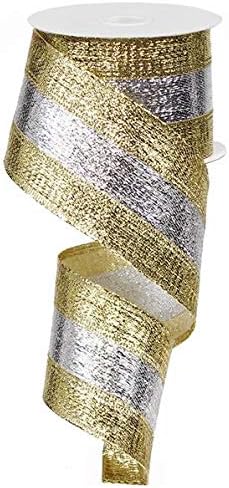 Cinta metálica 3 en 1 con borde de cable, 2.5 pulgadas x 10 yardas (oro, plata, dorado)