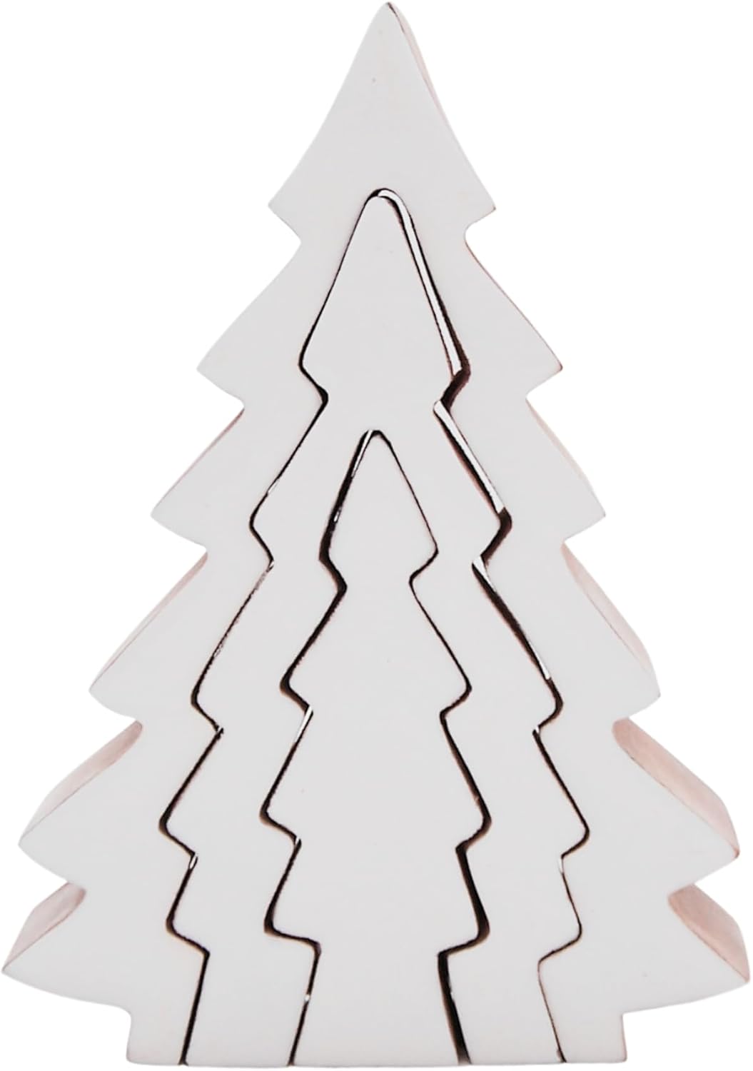 Árbol de madera 3D de 3 piezas con esmalte blanco, decoración navideña independiente, decoración navideña, 8 pulgadas