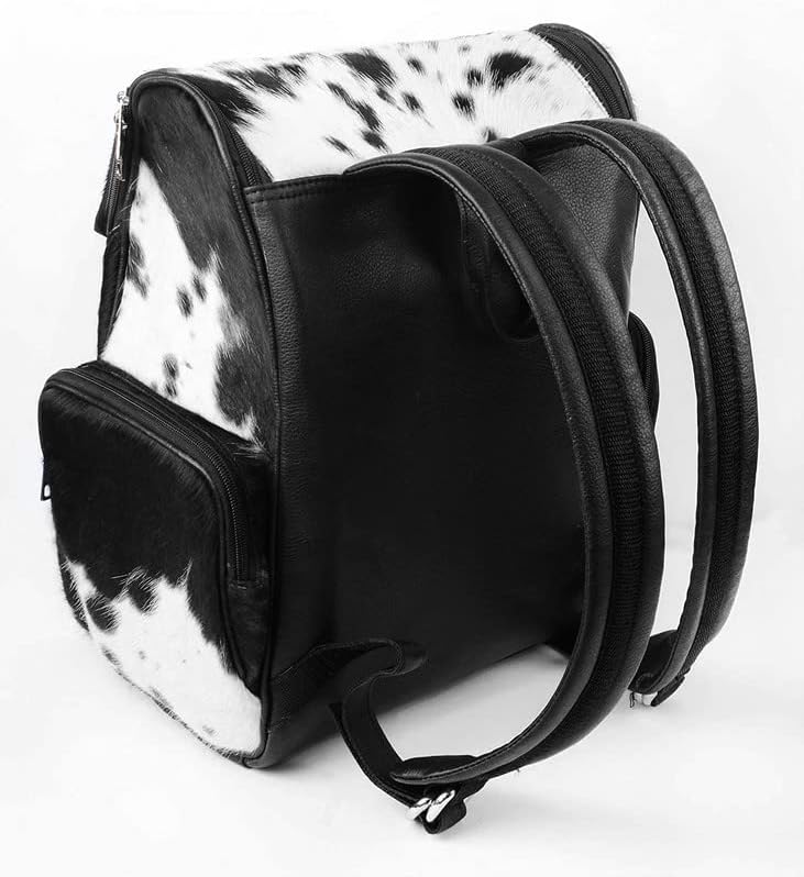 LP-FACON Piel de vaca Imprimir Piel Cuero Pañal Mochila MochilaMochila Viaje Bolso De Hombro NegroMarrón, Mochila de viaje negra D2, Mochilas de
