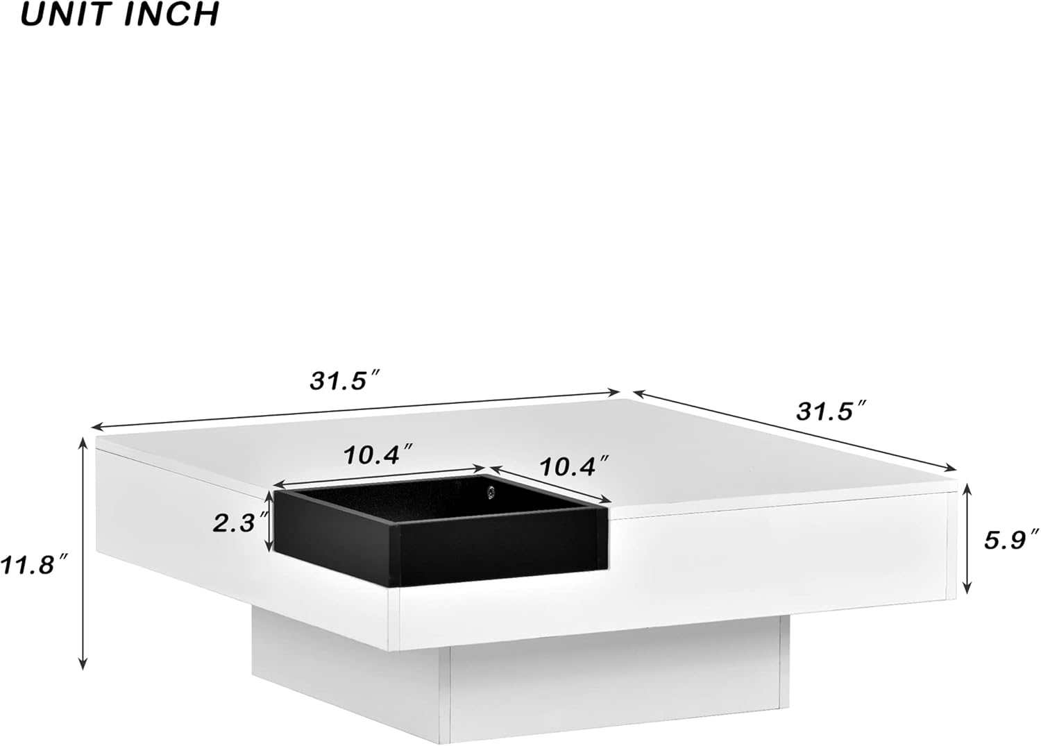 Harper & Bright Designs Mesa auxiliar de cóctel con luces LED de 16 colores, mesa de centro cuadrada de alto brillo UV, mesa central para sala de