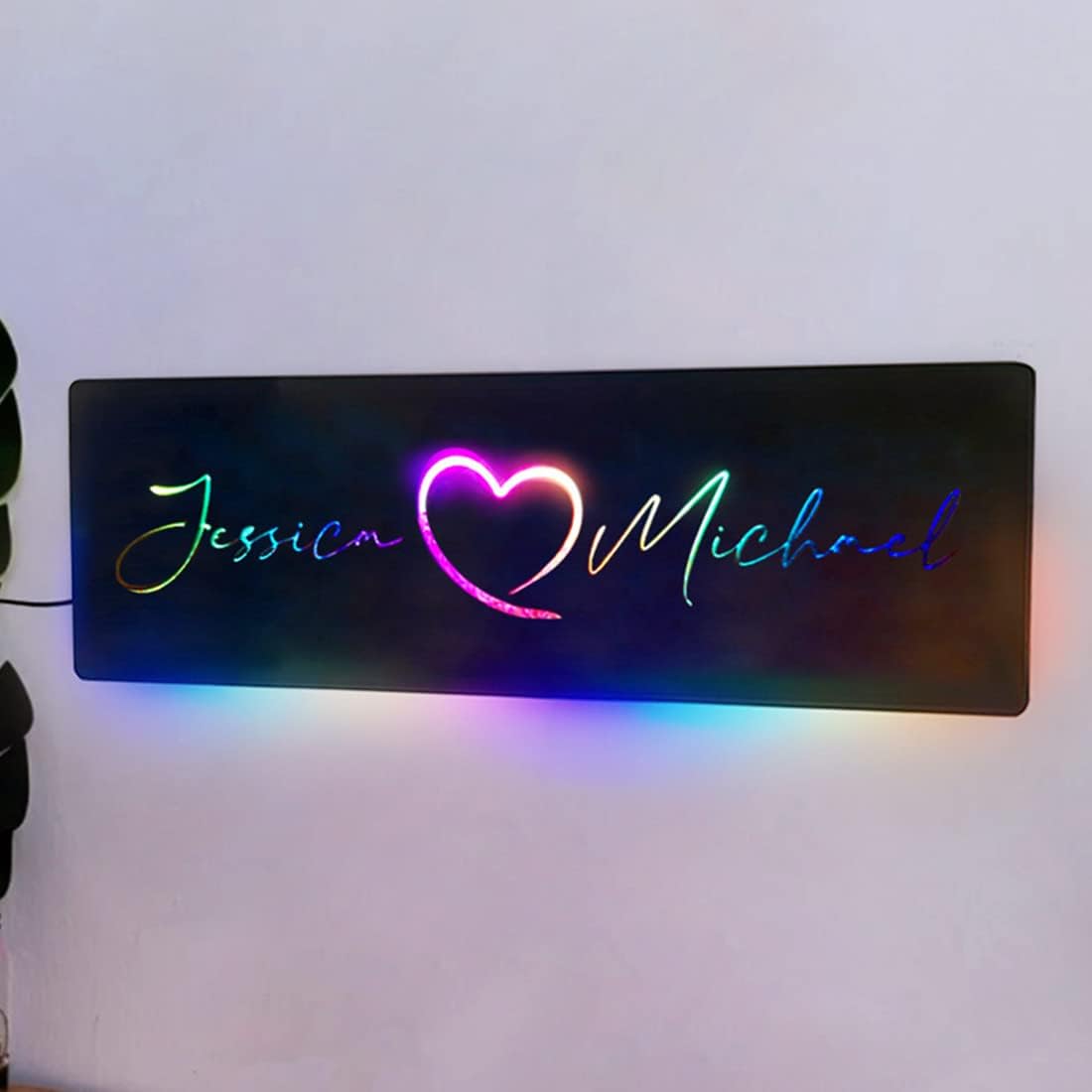 Luz nocturna personalizada con nombre de pareja colorido con nombre LED, 2 nombres, luces de neón, letrero de nombre para colgar en la pared, espejo