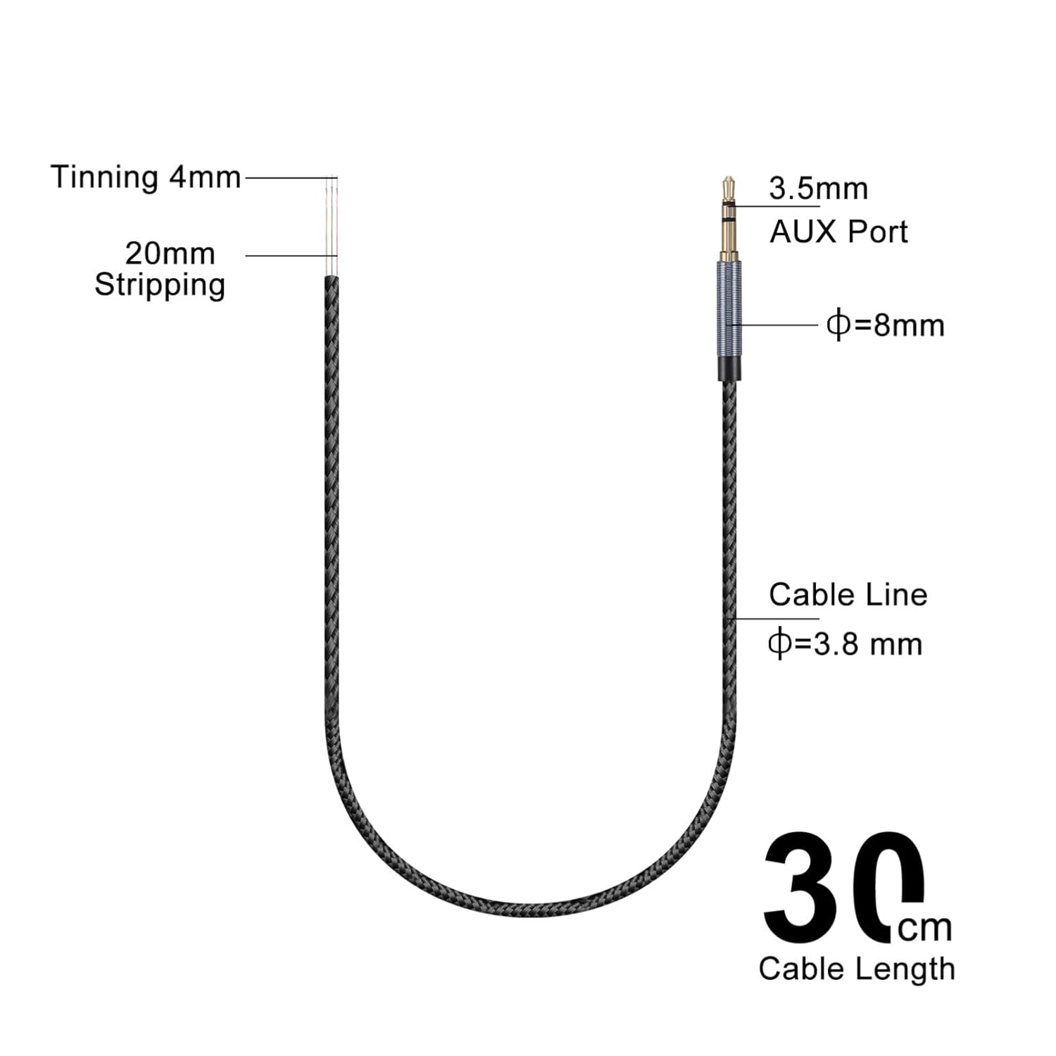 UKCOCO 2 piezas de 1 pie de repuesto de 0.138 in macho a cable desnudo extremo abierto, TRS 3 polos estéreo 18 conector Jack Cable de audio para