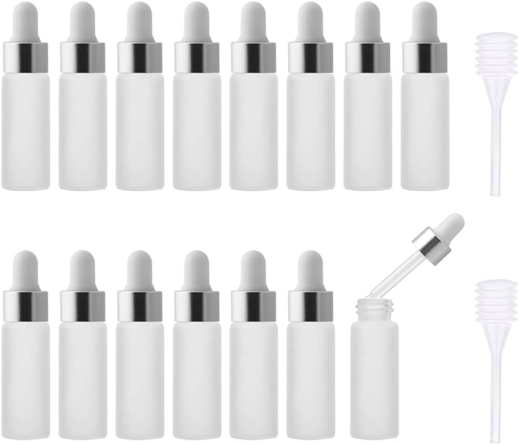 Enslz 15 piezas Mini botella vacía con cuentagotas de vidrio de aceite esencial esmerilado, botellas reutilizables, frasco de gotero de aceite nasal