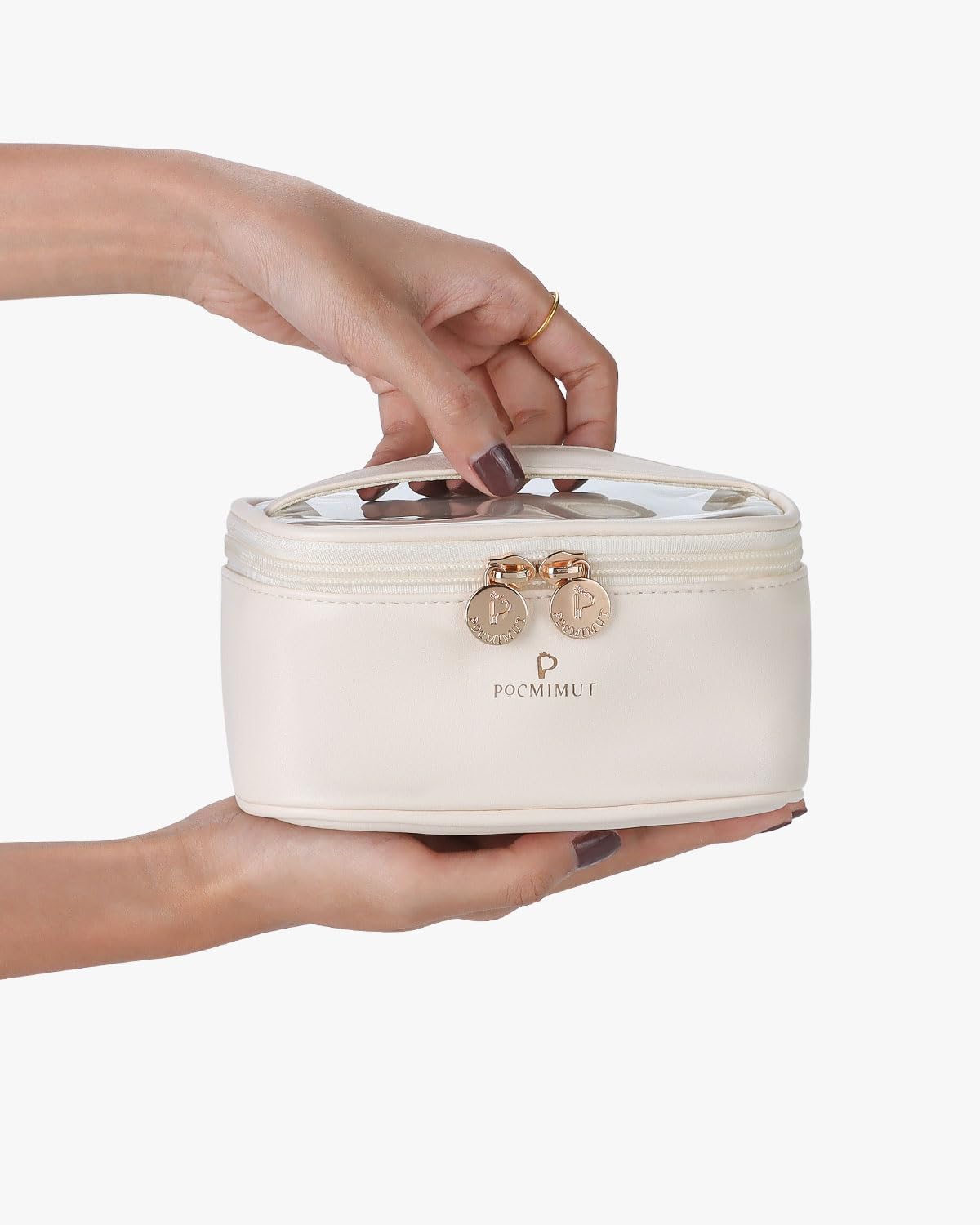 Pocmimut Bolsa de maquillaje transparente, bolsa de cosméticos de piel sintética, bolsa de maquillaje, accesorios de automóvil, organizador de
