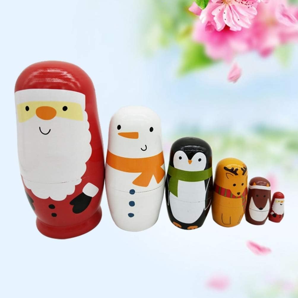 Healifty Muñecos rusos para niños, 6 unidades, juego de regalo de madera hecho a mano para niños, muñecas de anidación para Navidad, juguete de