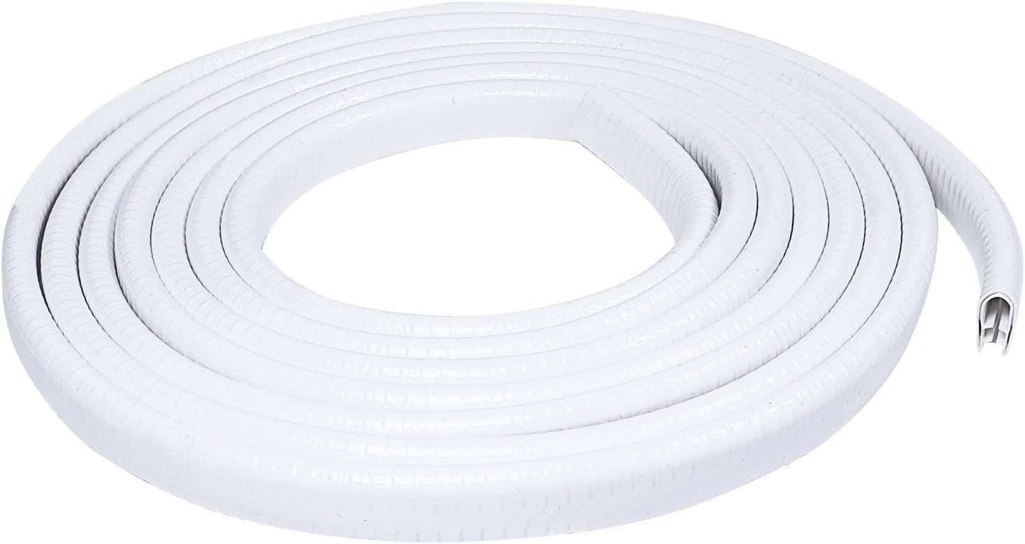 Borde blanco de goma con canal en U con metal de 12 x 38 pulgadas, para espacio de 364 a 14 pulgadas, tira de sellado de borde de puerta de