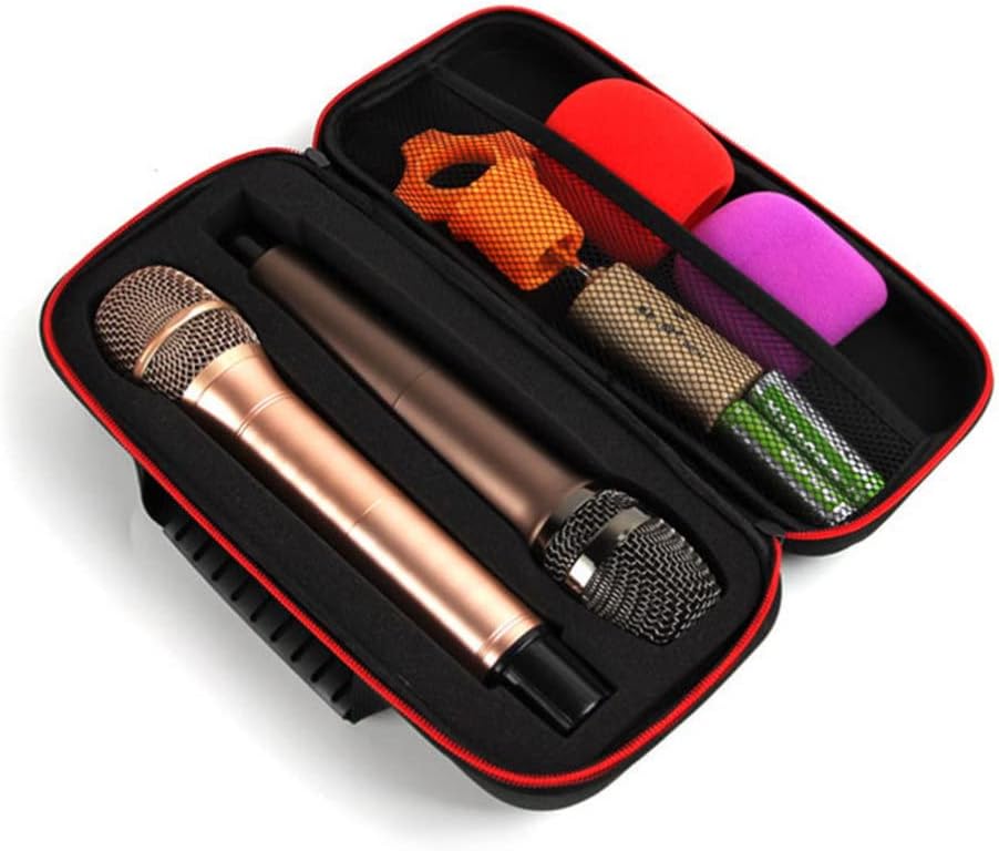 Vaguelly Funda para micrófono, 2 bolsas de micrófono inalámbrico, bolsa de micrófono dual, funda rígida de EVA para micrófono de mano, estuche de