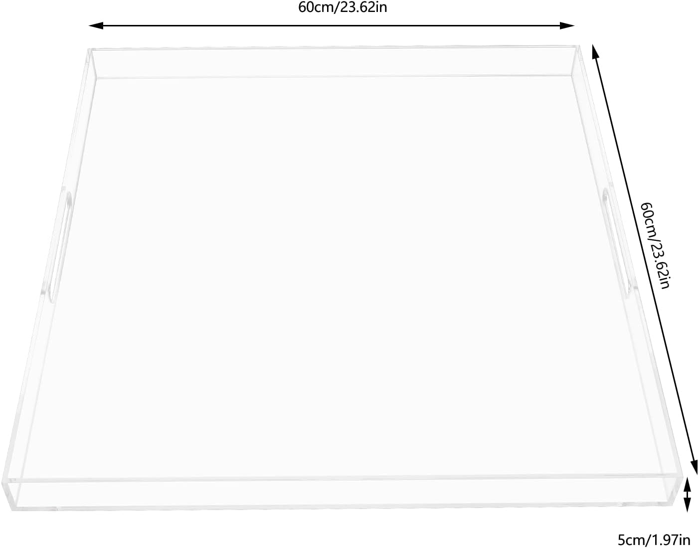 Fetcoi Bandeja grande de acrílico para servir, bandeja transparente de 24 x 24 pulgadas con asas, bandeja decorativa de mesa para tocador, baño,