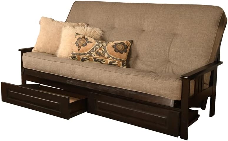 Kodiak Furniture Colchón futón de espuma tamaño queen con cubierta de tela de piedra de lino