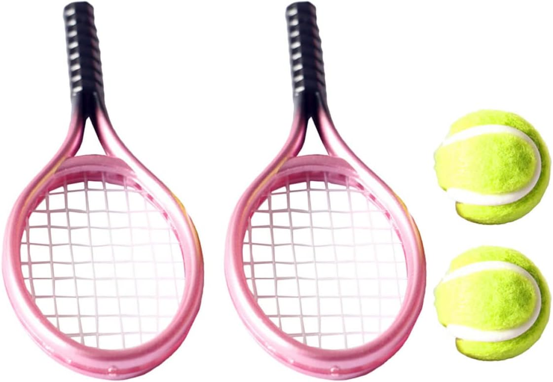 TOYANDONA Juego de 6 mini tenis con pelota en miniatura y raquetas aleatorias, accesorios para muñecas deportivas, equipo de jardín de decoración,