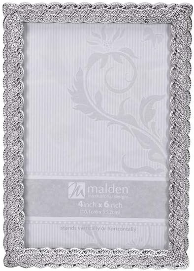 Malden International Designs Belmore – Marco de fotos trenzado plateado, 4 x 6, color plateado