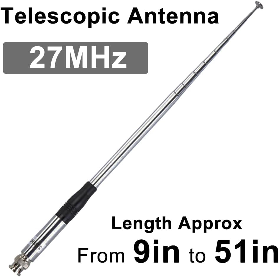 Antena CB de 27 MHz telescópica con base magnética de 2.16 pulgadas y cable de 196.85 pulgadas PL259 conector BNC macho de 9 pulgadas a 51 pulgadas