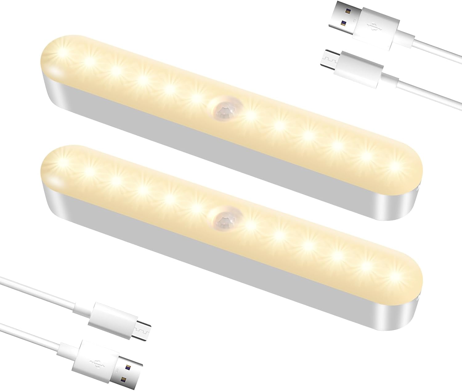 Okerich Luces LED recargables mejoradas con sensor de movimiento inalámbricas, luces de armario de larga duración con sensor de movimiento, luz con