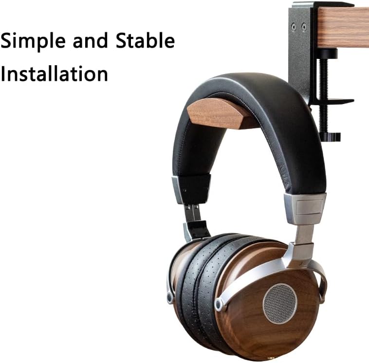 Soporte para auriculares con madera de nogal y metal sólido, soporte para auriculares de diseño ajustable compatible con todos los tamaños de
