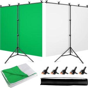 Kit de soporte para telón de fondo de pantalla verde blanco con pantalla verde Chromakey reversible de 5 x 6.5 pies 2 en 1, telón de fondo blanco y Kit de soporte para telón de fondo de pantalla verde blanco con pantalla verde Chromakey reversible de 5 x 6.5 pies 2 en 1, telón de fondo blanco y