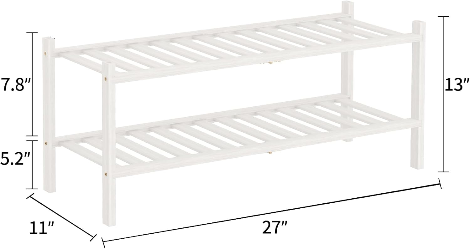 Zapatero de bambú natural de 2 niveles  Estante de almacenamiento apilable con combinaciones multifunción  Zapateros independientes para una cómoda