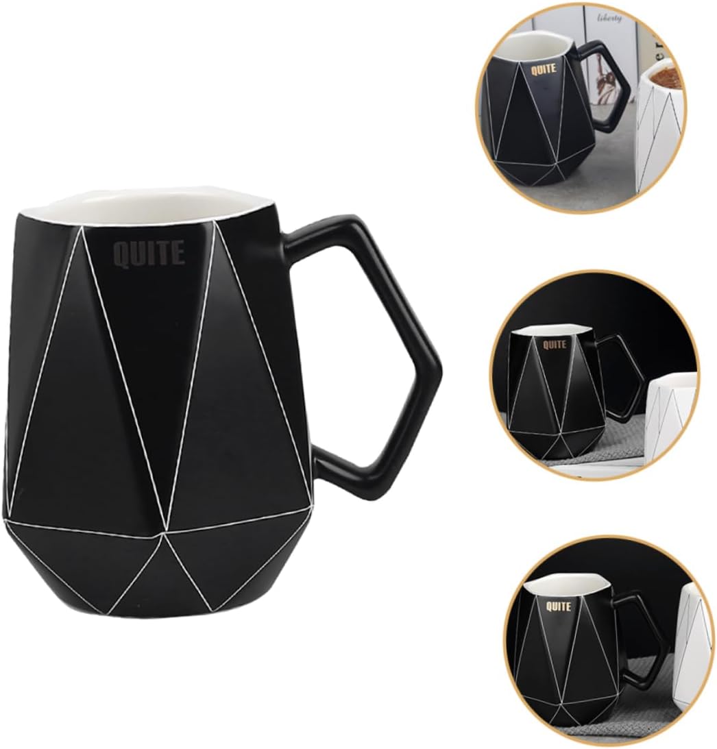 Mug Tea Cups with Lid Coffee Cups with Lids Ceramic Coffee Cup Porcelain Tea Cup Geometric Ceramic Cup Geometric Line Ceramic Cup Enamel Milk Cup