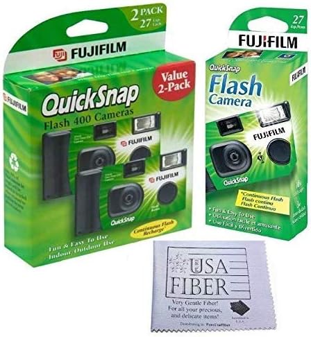 Fujifilm QuickSnap Flash 400 – Cámara desechable de 1.378 in + paño de microfibra de fibra pura USA (paquete de 3)