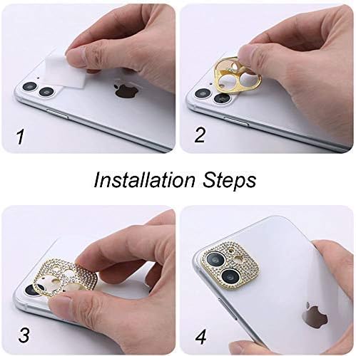 GSRYPC Paquete de 2 protectores de lente de cámara para iPhone 12 Pro Max, adhesivo con purpurina 3D con diamantes (oro rosa)