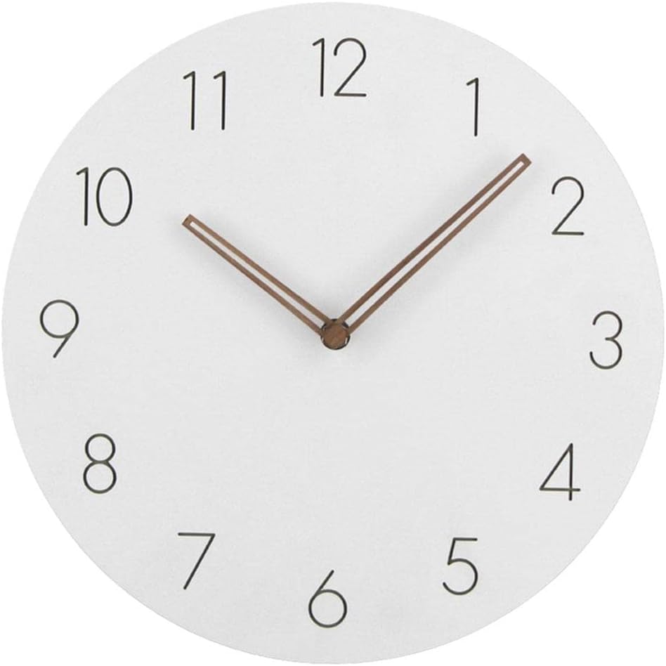 Reloj de pared de madera de 11 pulgadas, silencioso, moderno, con pilas, para decoración de cocina, dormitorio, color blanco