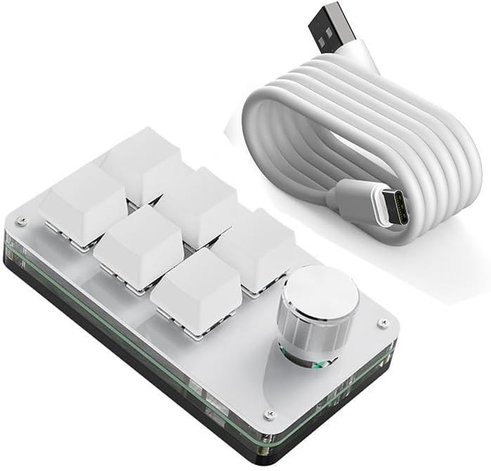 Cuifati Mini teclado de 6 teclas con perilla, teclado mecánico para juegos con una sola mano, con 6 teclas totalmente programables, para, para