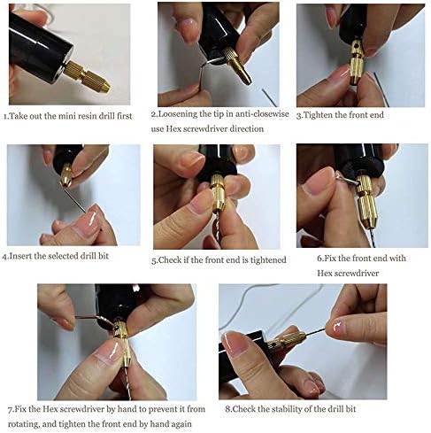 TAMOSH 0.028-0.047 in – Juego de taladro de mano eléctrico para resina, mini taladro eléctrico para fabricación de joyas Kit de tornillo de banco