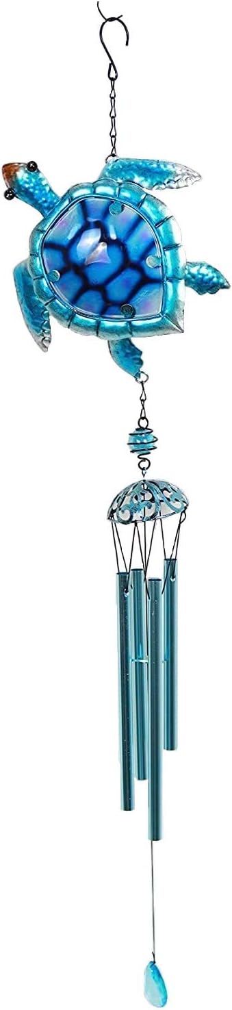Comfy Hour Ocean Voyage Collection – Campanilla de viento colgante de tortuga marina marina de 35 pulgadas, colección Metal Art