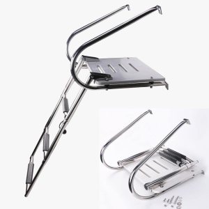 Escalera de plataforma de fibra de vidrio de 3 peldaños de acero inoxidable para cubierta de barco con 2 pasamanos Escalera de plataforma de fibra de vidrio de 3 peldaños de acero inoxidable para cubierta de barco con 2 pasamanos