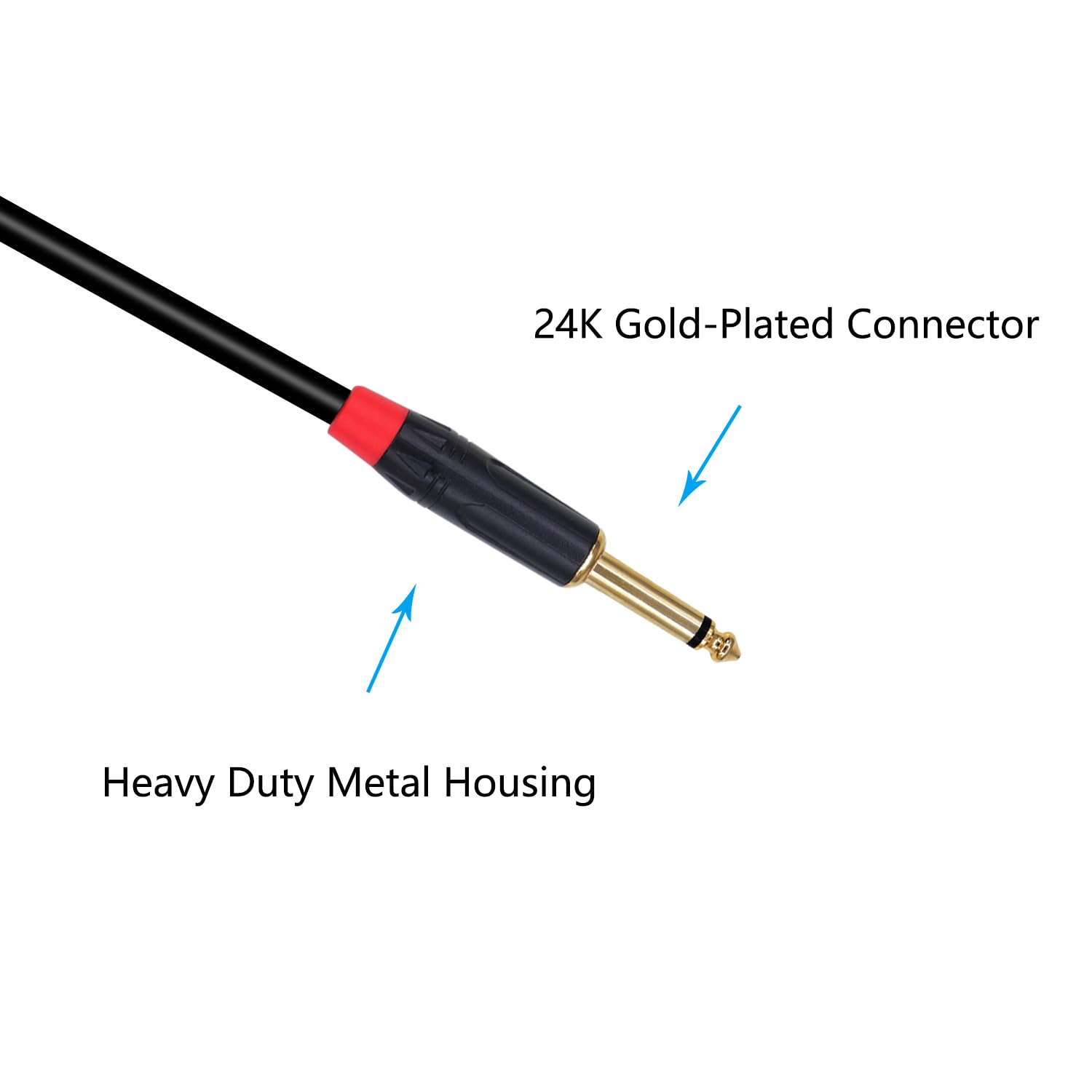 RIIEYOCA Cable de audio TS a RCA dual de 14 de pulgada, chapado en oro, conector TS macho de 0.250 in a ángulo recto 2 RCA Phono macho estéreo Y
