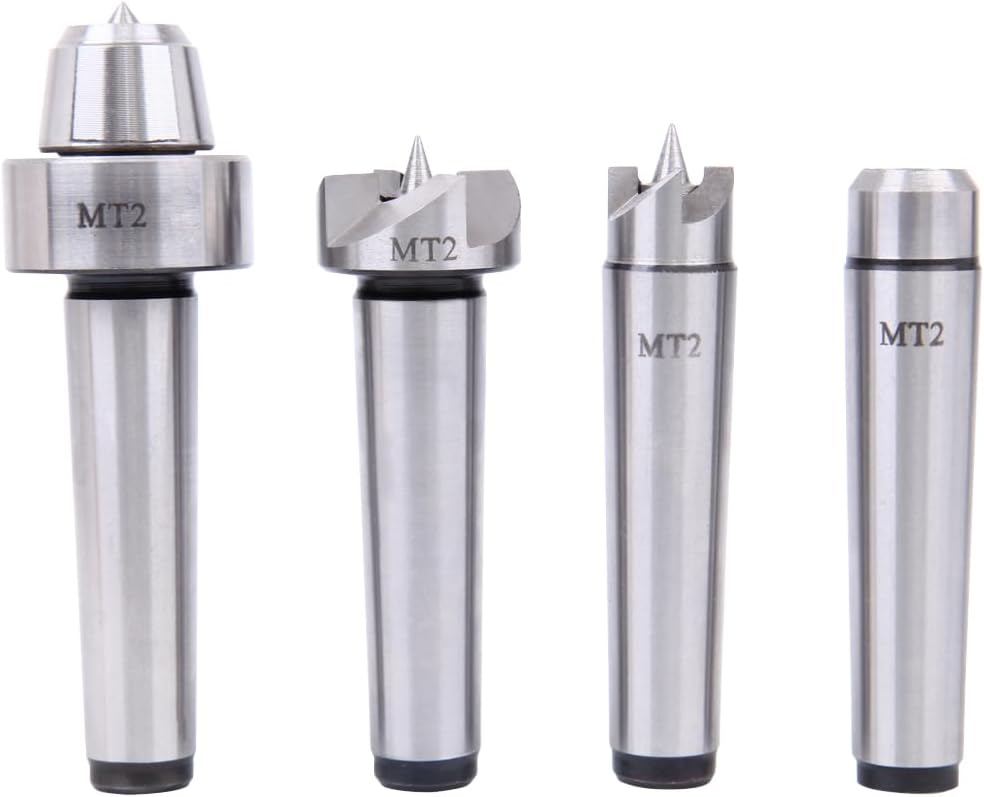 Iglobalbuy MT2 Torno de madera Live Center Set 4 piezas, Live Centers Drive Spur Cup Arbor #2MT para máquinas de carpintería, en caja de madera