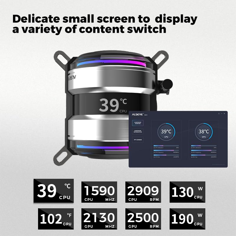 ALSEYE Infinity i240 AIO – Enfriador líquido de CPU, sistema de bombas duales, enfriador de agua de CPU con pantalla de visualización de