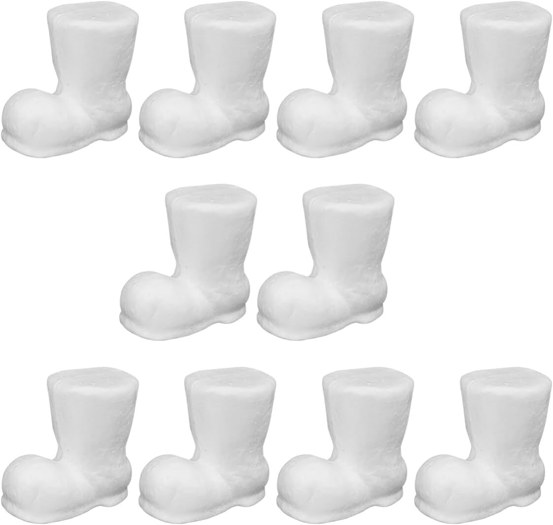 Sewroro 10 botas de Navidad de espuma de poliestireno, ornamento de espuma para bricolaje, botas de Navidad de espuma blanca, bola de espuma para