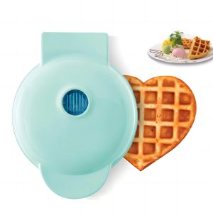 Mini Maker Waffle Maker 5″ Oblea antiadherente de hierro relleno Wafflera rellena control de dorado ajustable, corazón, azul Mini Maker Waffle Maker 5″ Oblea antiadherente de hierro relleno Wafflera rellena control de dorado ajustable, corazón, azul