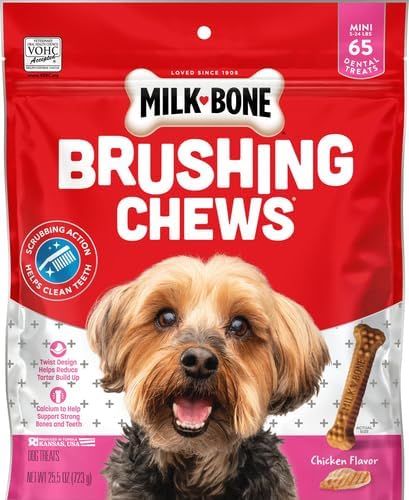Milk-Bone Brushing Chews – Golosinas dentales diarias para perros, mini, 65 unidades