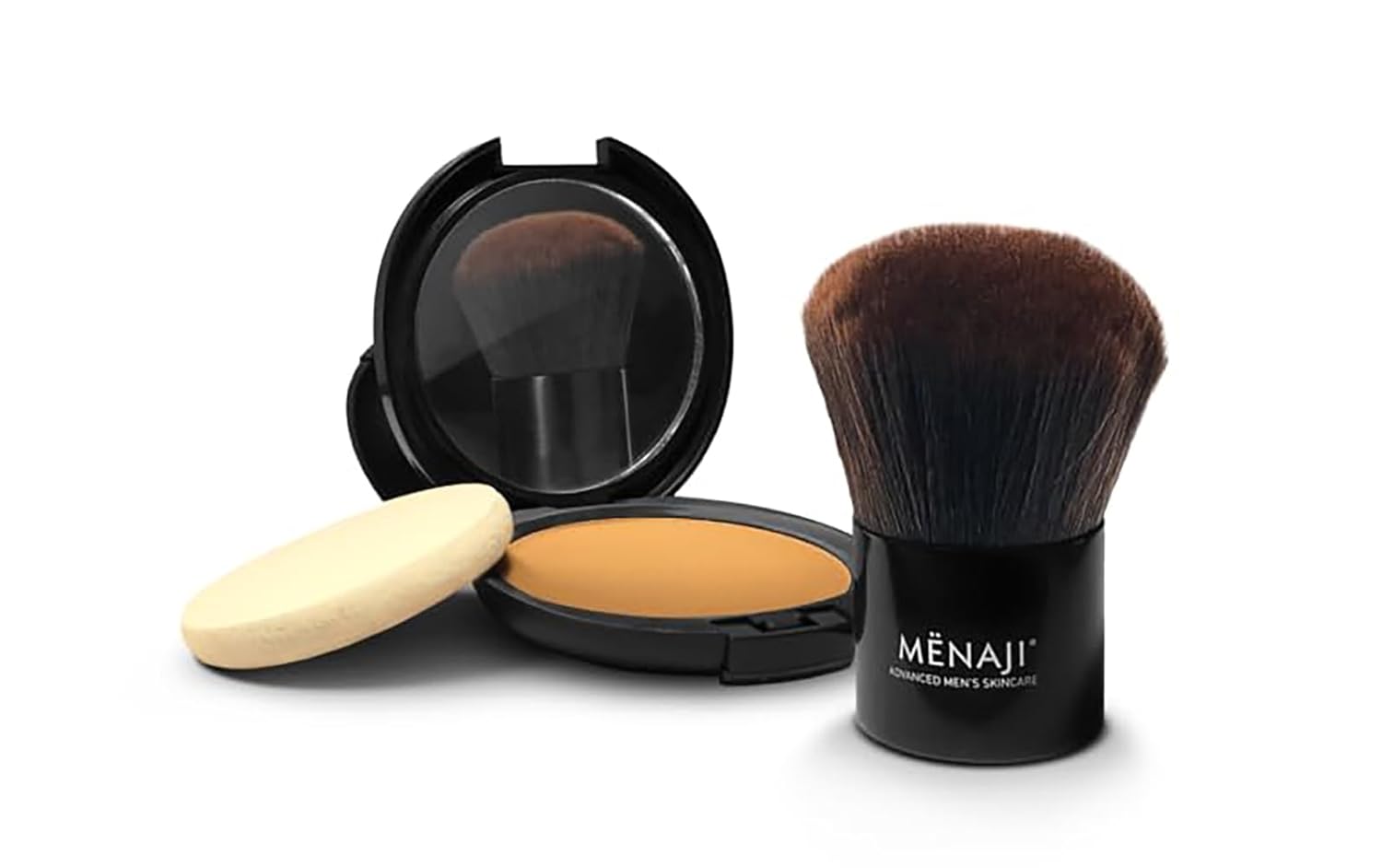 MENAJI Cepillo Kabuki Deluxe  Cepillo sintético de calidad profesional  Para polvo facial de alta definición  Cepillo Kabuki agradable al tacto y