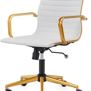 LUXMOD Silla de escritorio de oficina dorada, silla de escritorio de oficina acanalada con respaldo medio, silla de trabajo ejecutiva de conferencia LUXMOD Silla de escritorio de oficina dorada, silla de escritorio de oficina acanalada con respaldo medio, silla de trabajo ejecutiva de conferencia