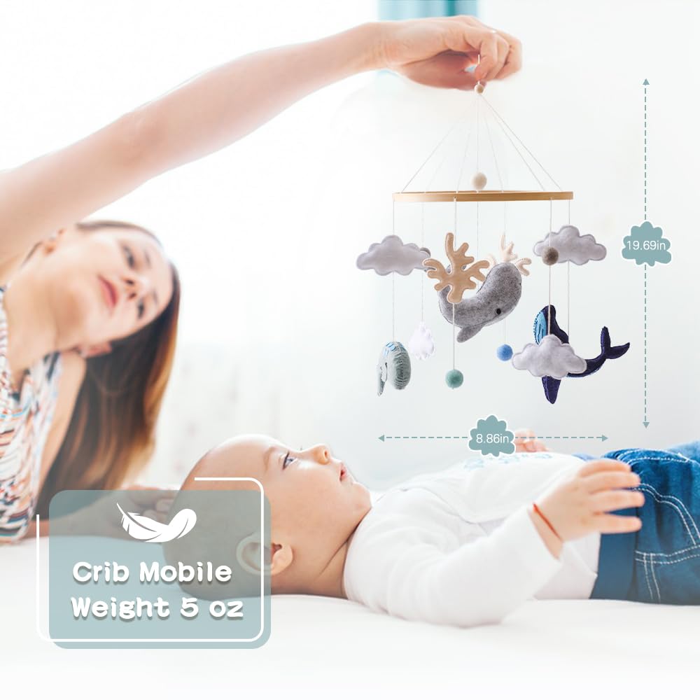 Cama de bebé móvil Baby Wind Chime Craturas marinas, nubes 3D peces móvil campanilla de viento móvil, cama de bebé colgante juego móvil para